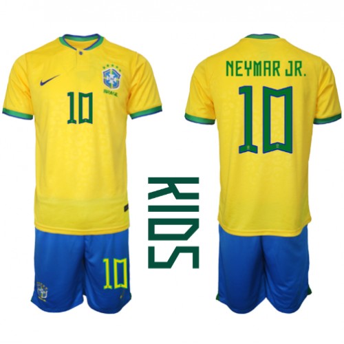 Fotbalové Dres Brazílie Neymar Jr #10 Dětské Domácí MS 2022 Krátký Rukáv (+ trenýrky)